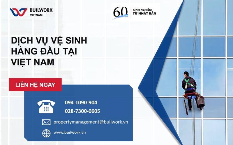 Dịch vụ lau kính tòa nhà Builwork Vietnam